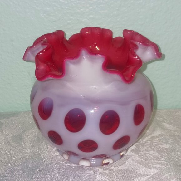 Fenton Other - Vintage Fenton Cranberry Opalescent Coin Spot Vase